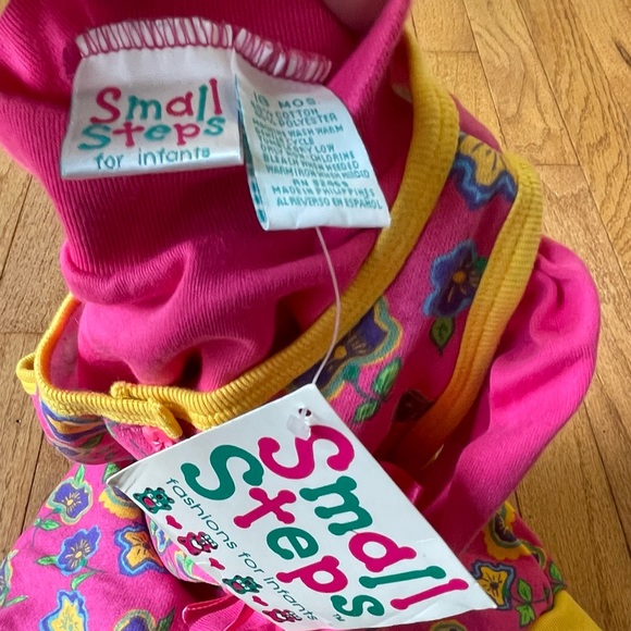 NWT VINTAGE SMALL STEPS PINK YELLOW FLORAL GRAPHIC PRINT OVERALLS SIZE 18 MONTHS - Picture 8 of 8